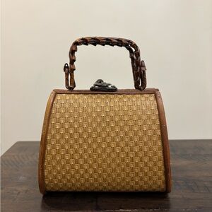 ✨ Mini Vintage Woven Straw & Wood Box Purse - Rescued Treasure - 5x4x3”